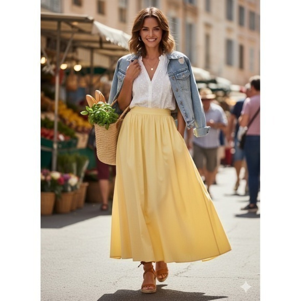 Princess Polly Valeria Light Yellow Maxi Skirt Pleated Waist Casual Beach  0
